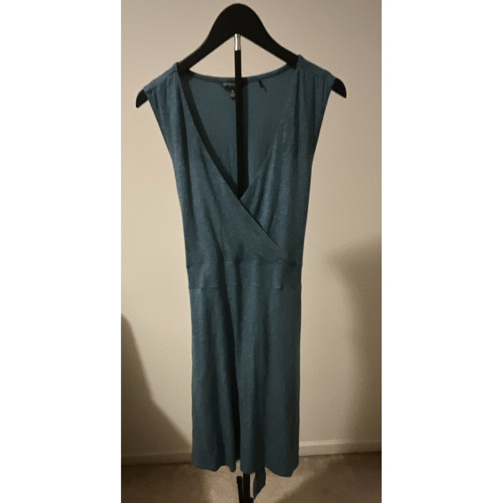 Toad&Co Blue Solid Stretch Knit V-Neck Sleeveless Tie Waist Knee Dress XL